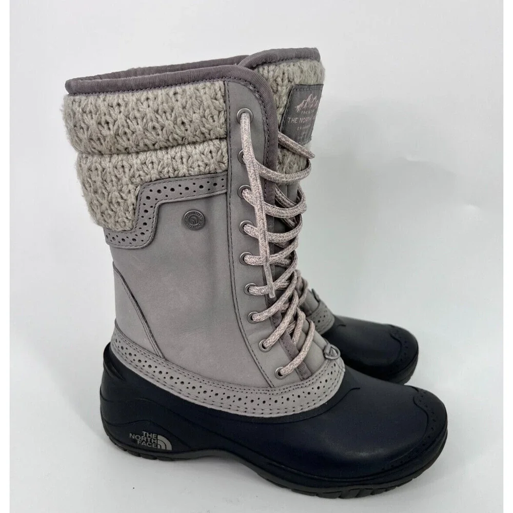 The North Face Shellista II Gray Leather Lace Up Shearling Boots Womens Size 7
